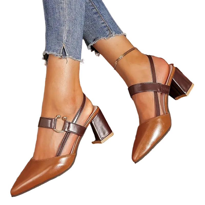 Kvinders Slingback Pumps Colorblock Design Blokhæl 0