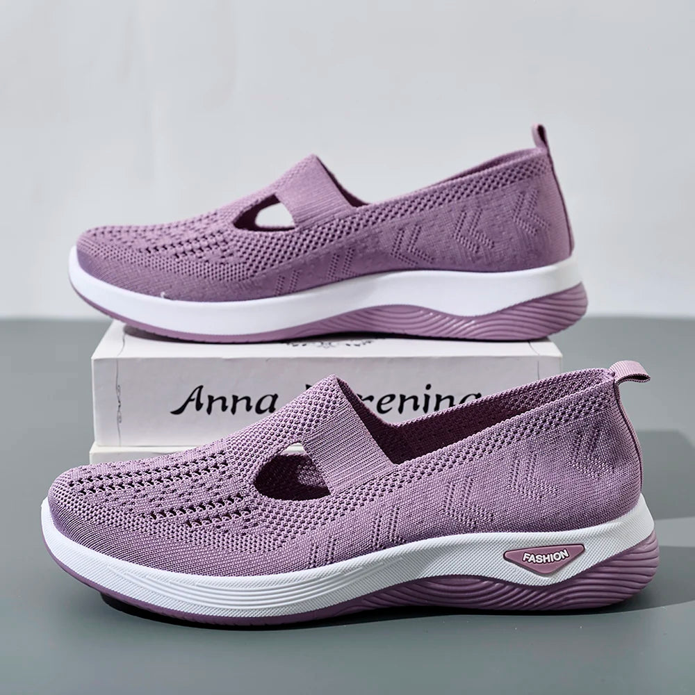 Kvinders Sneakers Åndbar Mesh Casual Sko Flade Strikkede Sko 2