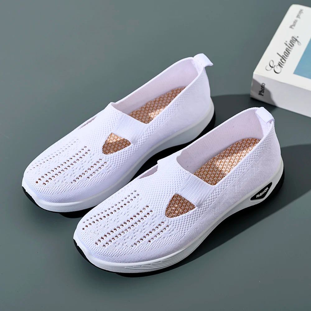 Kvinders Sneakers Åndbar Mesh Casual Sko Flade Strikkede Sko 3