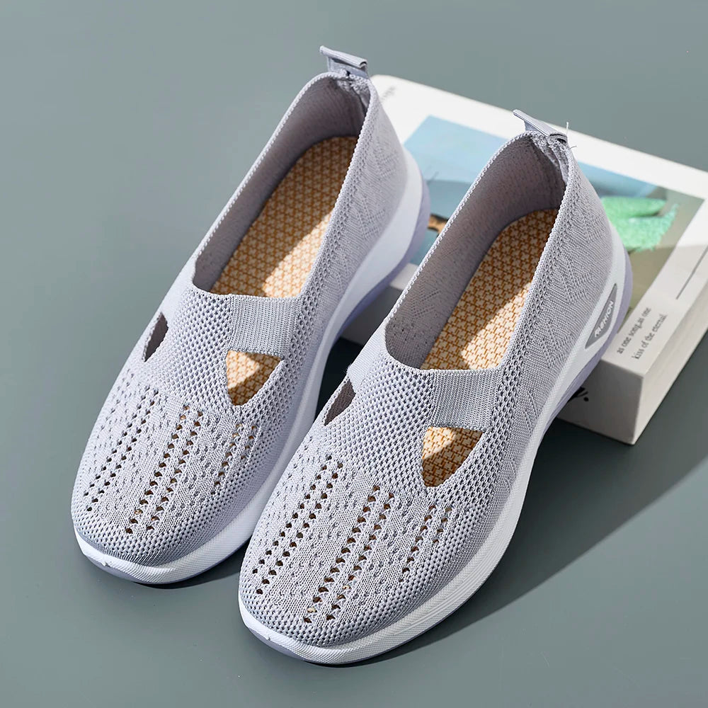 Kvinders Sneakers Åndbar Mesh Casual Sko Flade Strikkede Sko 4