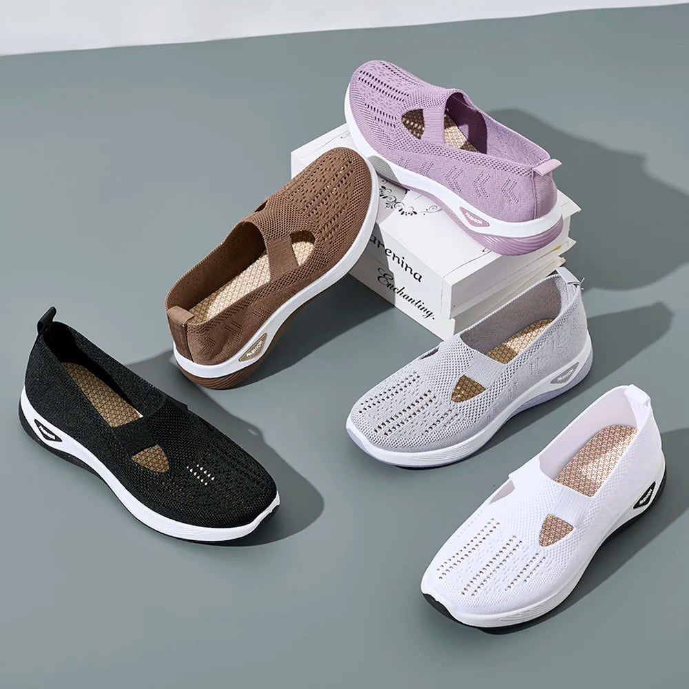 Kvinders Sneakers Åndbar Mesh Casual Sko Flade Strikkede Sko 5
