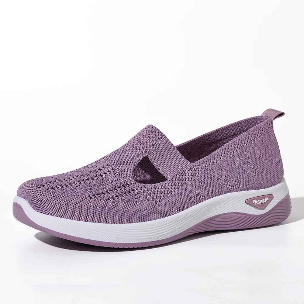 Kvinders Sneakers Åndbar Mesh Casual Sko Flade Strikkede Sko 8