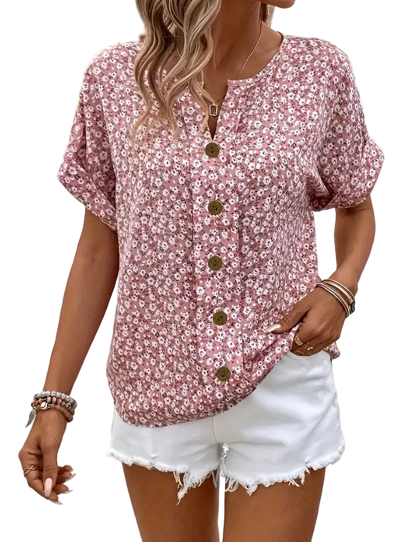Kvinders Sommer Top Korte Ærmer med Knapper 2
