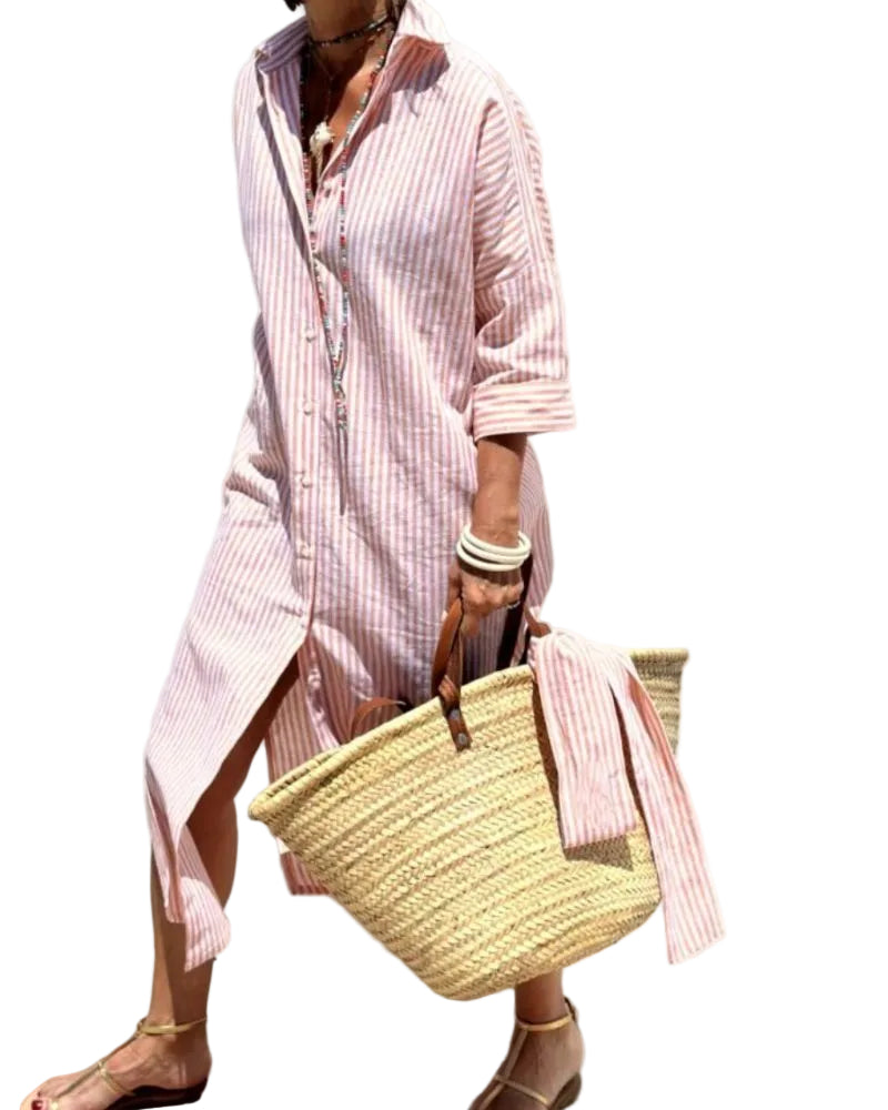 Kvinders Sommerkjole Med Stribet Design 0