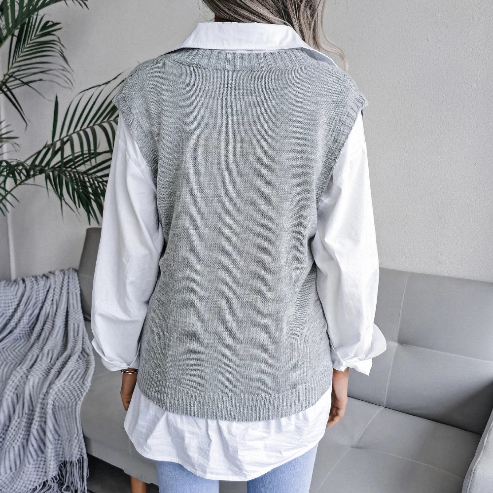 Kvinders Strik Pullover Uden Ærmer i Elegant Design 1