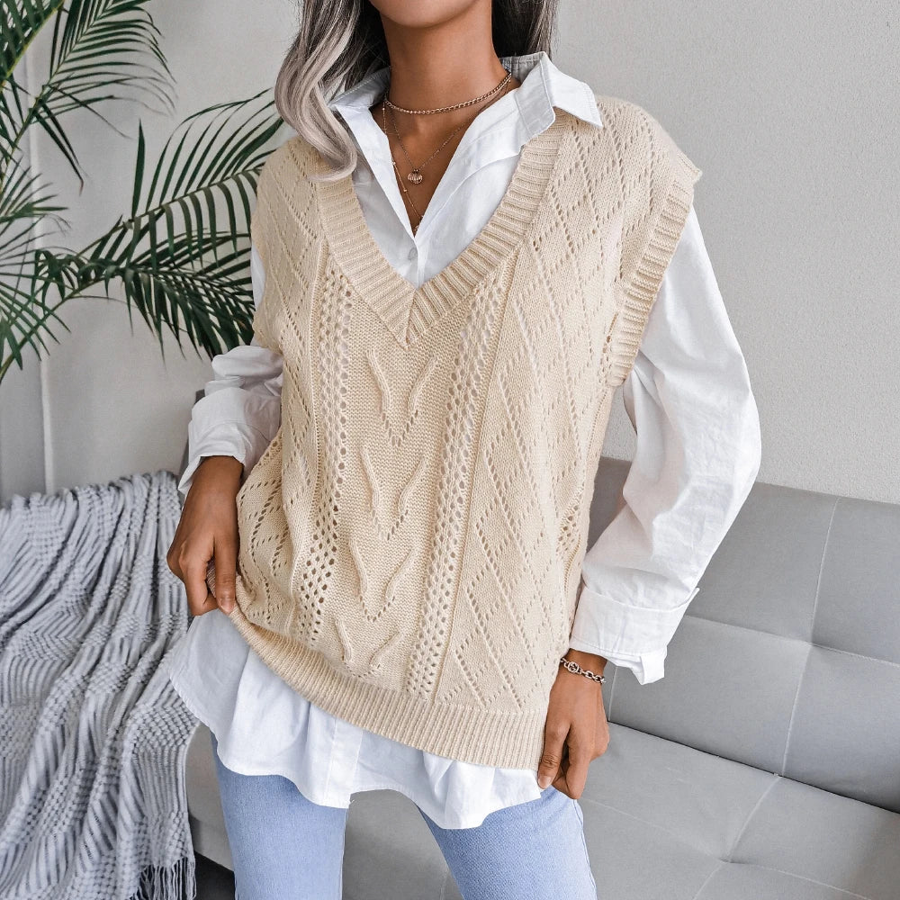 Kvinders Strik Pullover Uden Ærmer i Elegant Design 3