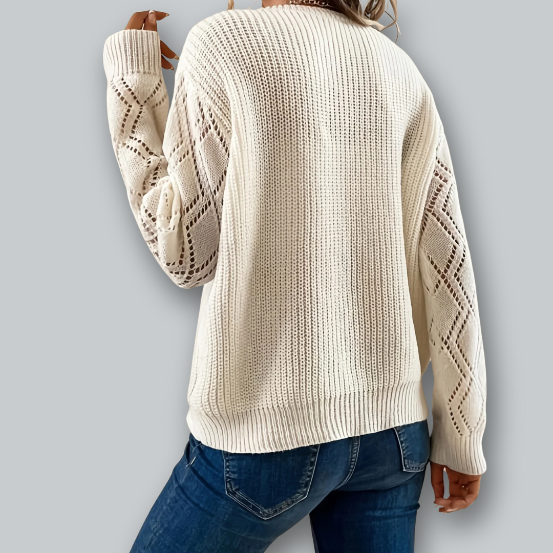 Kvinders Strik Pullover med V-hals og Detaljerede Ærmer 3