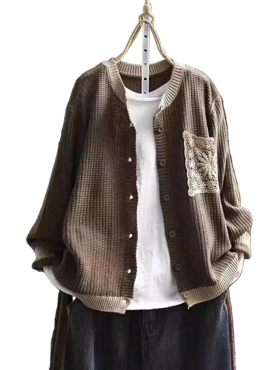 Kvinders Strikket Cardigan Med Brystlomme 0