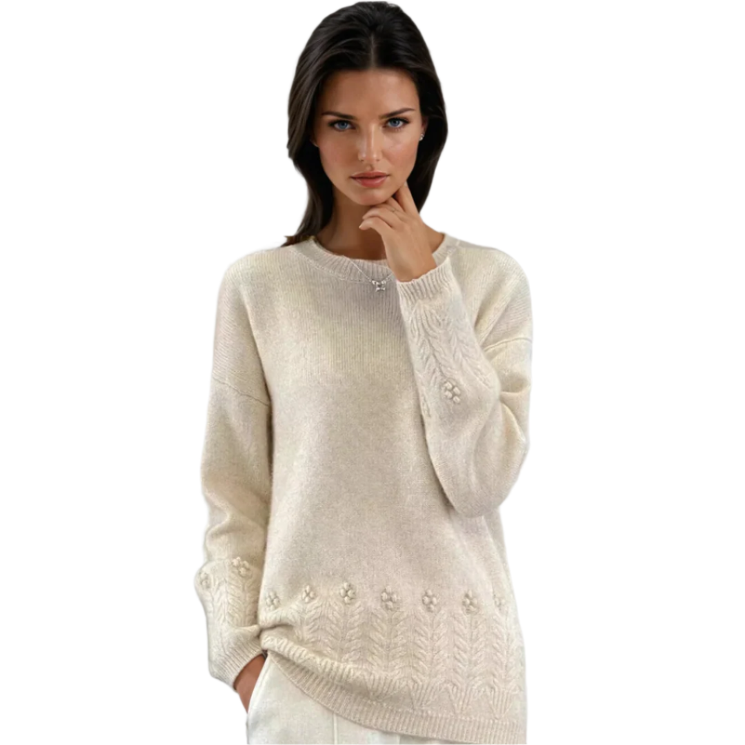 Kvinders Strikket Sweater Blomsterdesign Uld 0