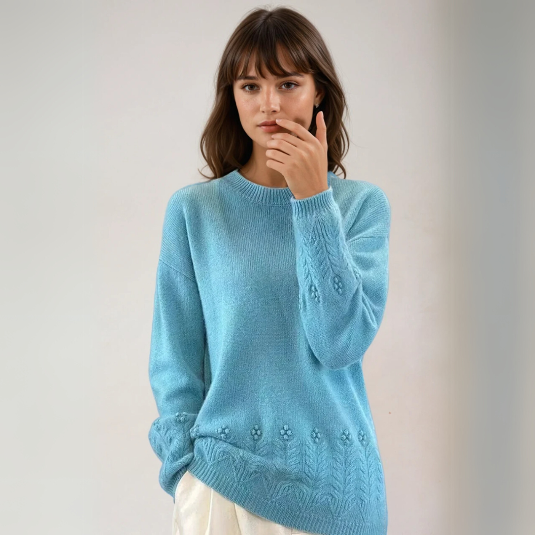 Kvinders Strikket Sweater Blomsterdesign Uld 2