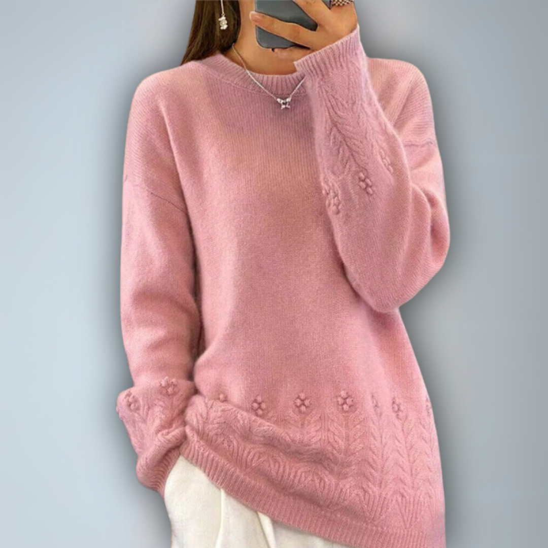 Kvinders Strikket Sweater Blomsterdesign Uld 3