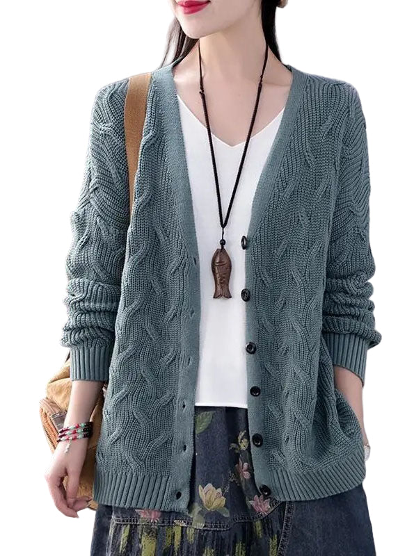 Kvinders Strikket Sweater Frakke V-Hals Knaplukning 0