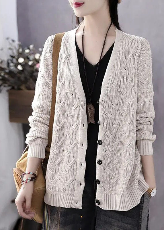 Kvinders Strikket Sweater Frakke V-Hals Knaplukning 1