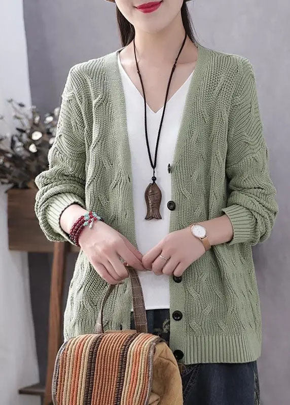 Kvinders Strikket Sweater Frakke V-Hals Knaplukning 2