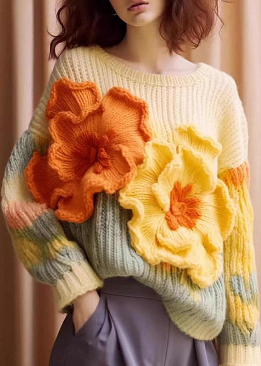 Kvinders Strikket Sweater med Blomsterprint 1