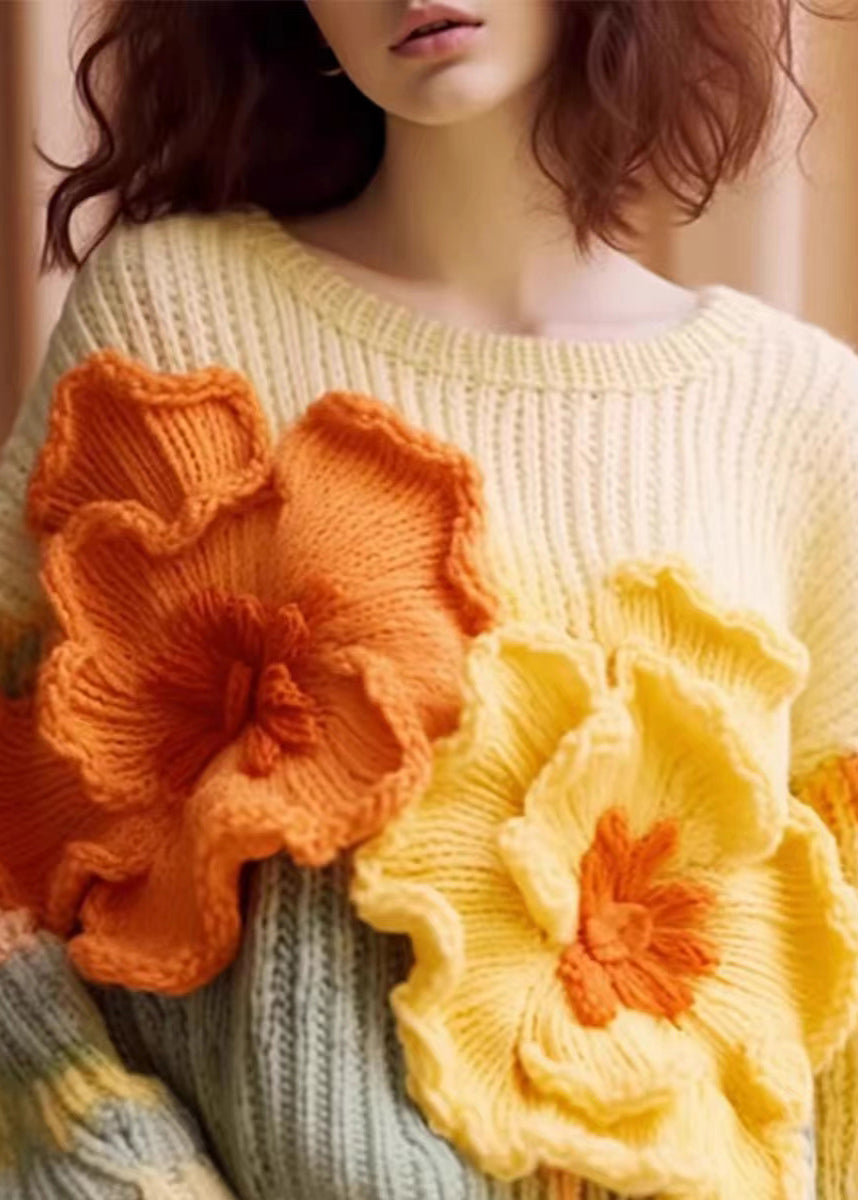 Kvinders Strikket Sweater med Blomsterprint 2