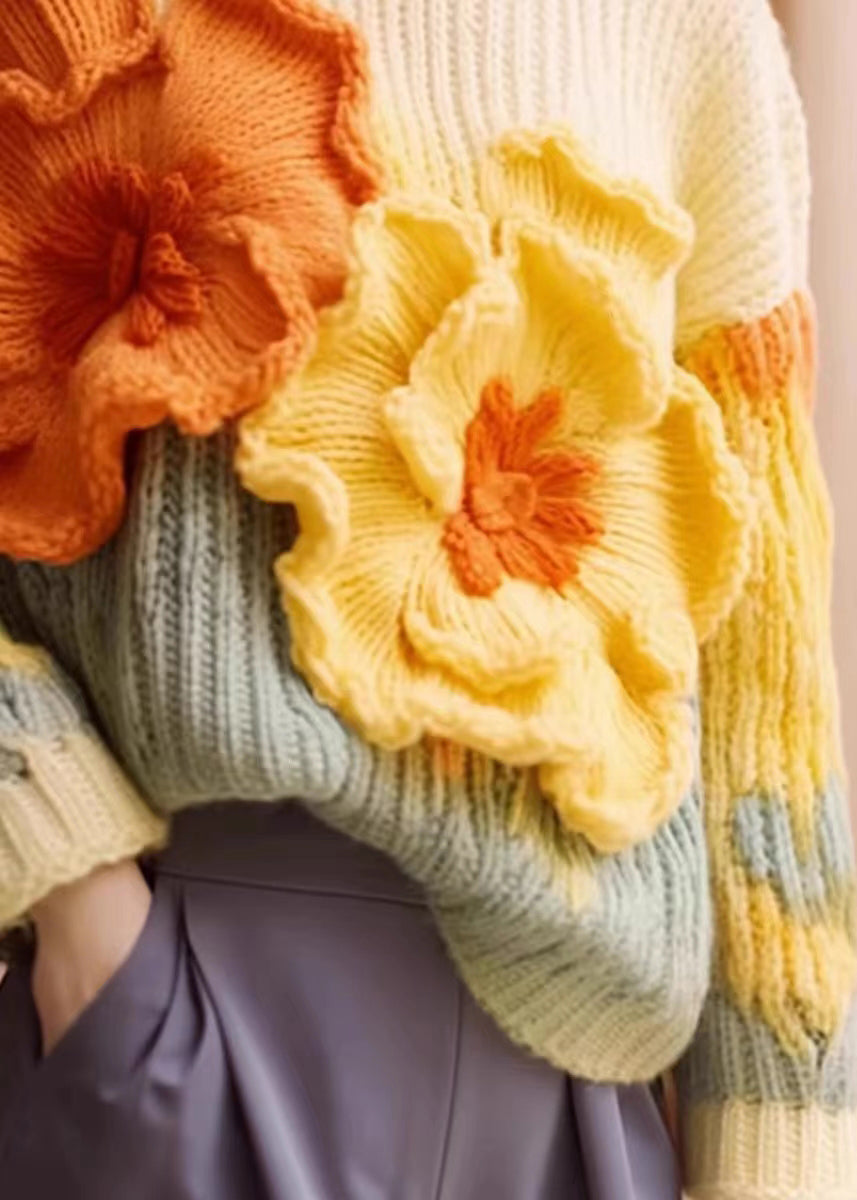 Kvinders Strikket Sweater med Blomsterprint 3