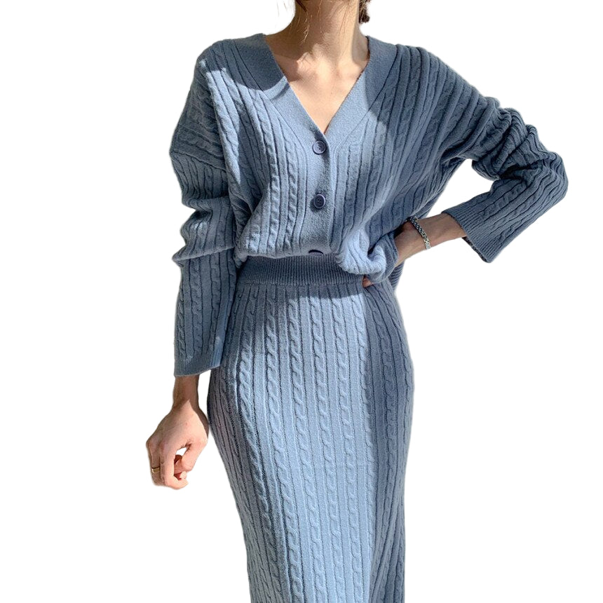 Kvinders Strikket Top og Nederdel Sæt 0