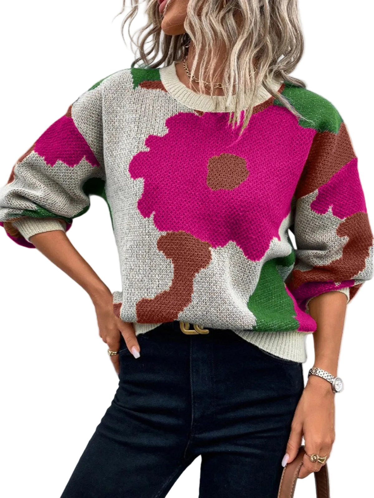 Kvinders Sweater med Blomsterprint 0