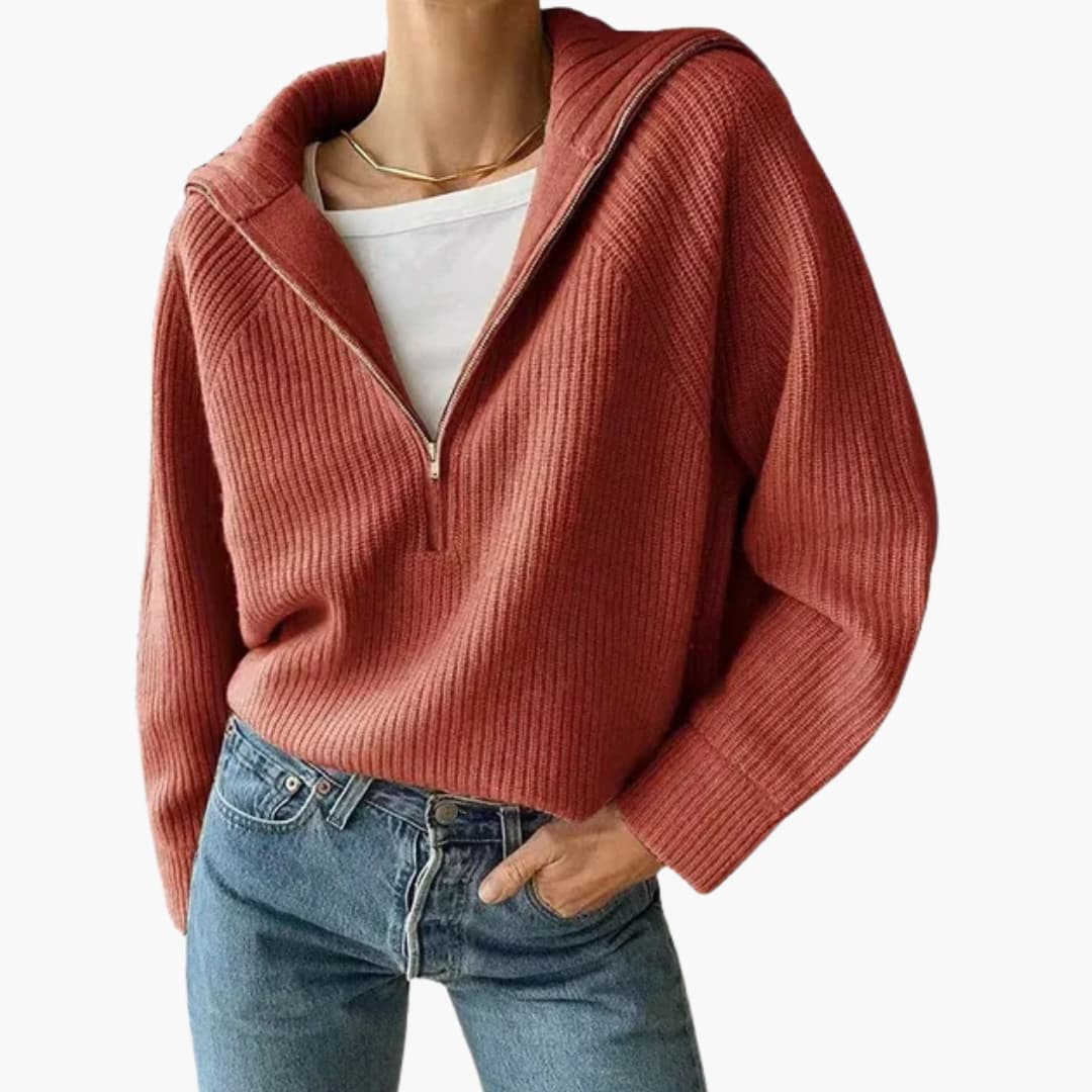Kvinders Sweater med Halv Lynlås og Stativ Krave 2
