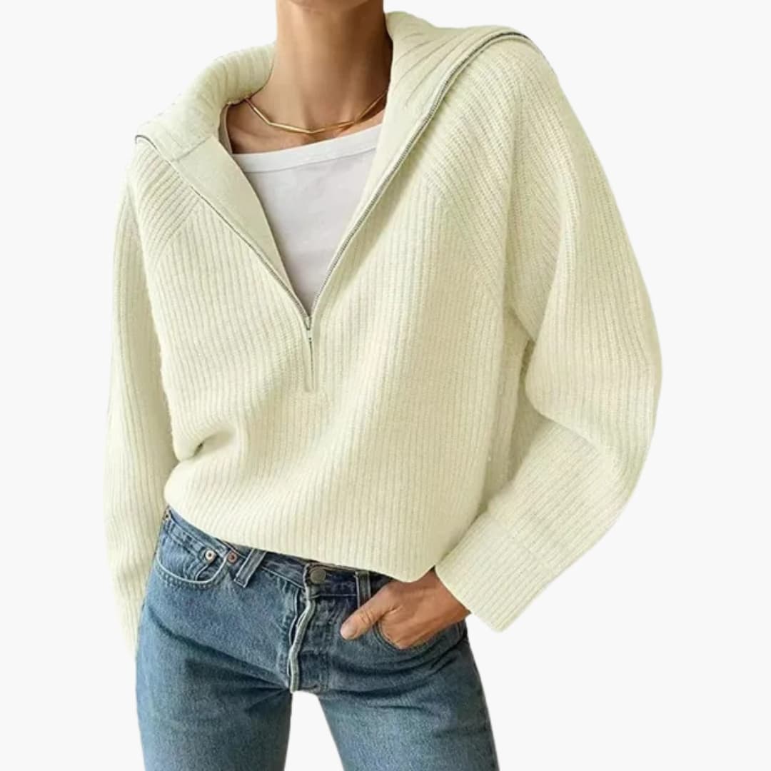Kvinders Sweater med Halv Lynlås og Stativ Krave 3