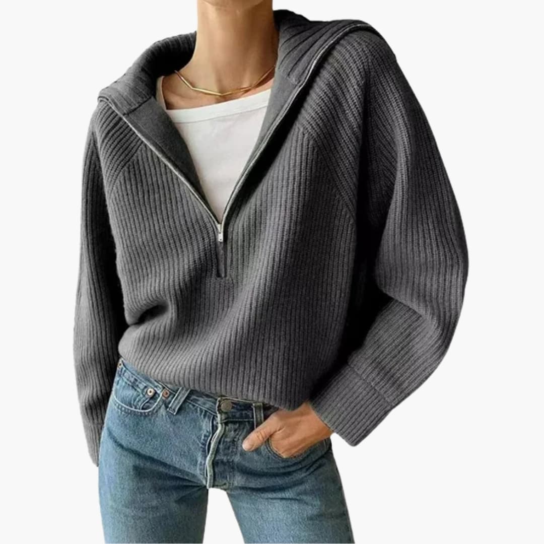 Kvinders Sweater med Halv Lynlås og Stativ Krave 4
