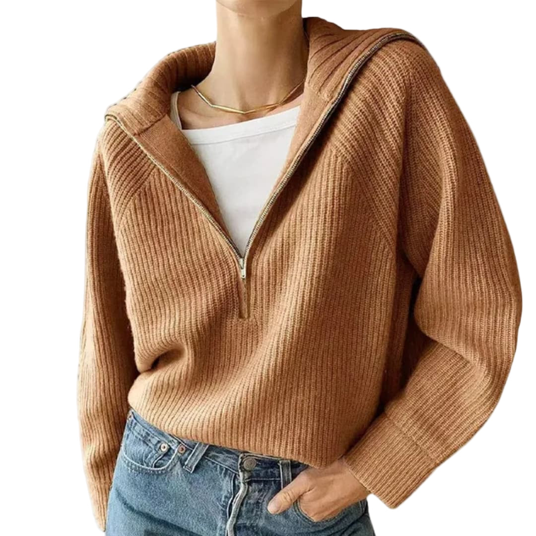 Kvinders Sweater med Halv Lynlås og Stativ Krave 5