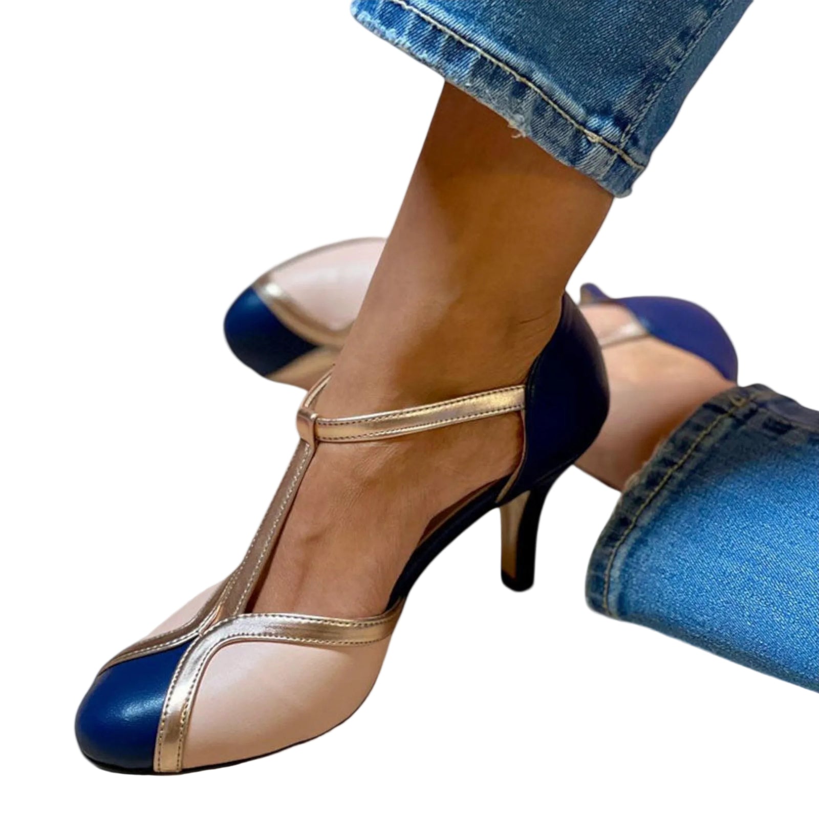 Kvinders T-strop Sko To-Farvet Design med Keglehæl 0