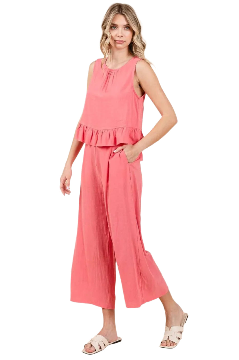 Kvinders Tank Top og Bukser Sæt Ruffle Linned 2