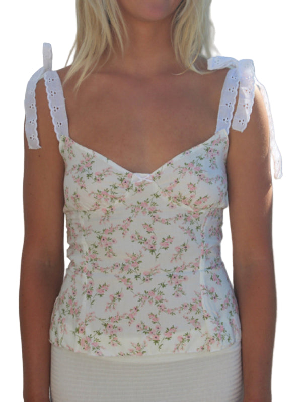 Kvinders Tanktop V-Hals Blomsterprint Polyester 0