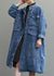 Kvinders Trench Coat Denim Løs Pasform med Lommer 2