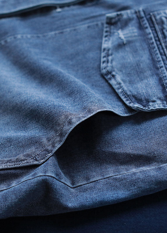 Kvinders Trench Coat Denim Løs Pasform med Lommer 4
