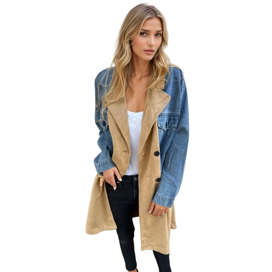 Kvinders Trench Coat To-farvet Denim 0