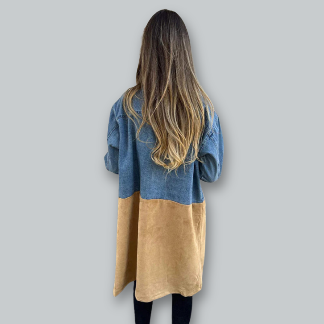 Kvinders Trench Coat To-farvet Denim 1