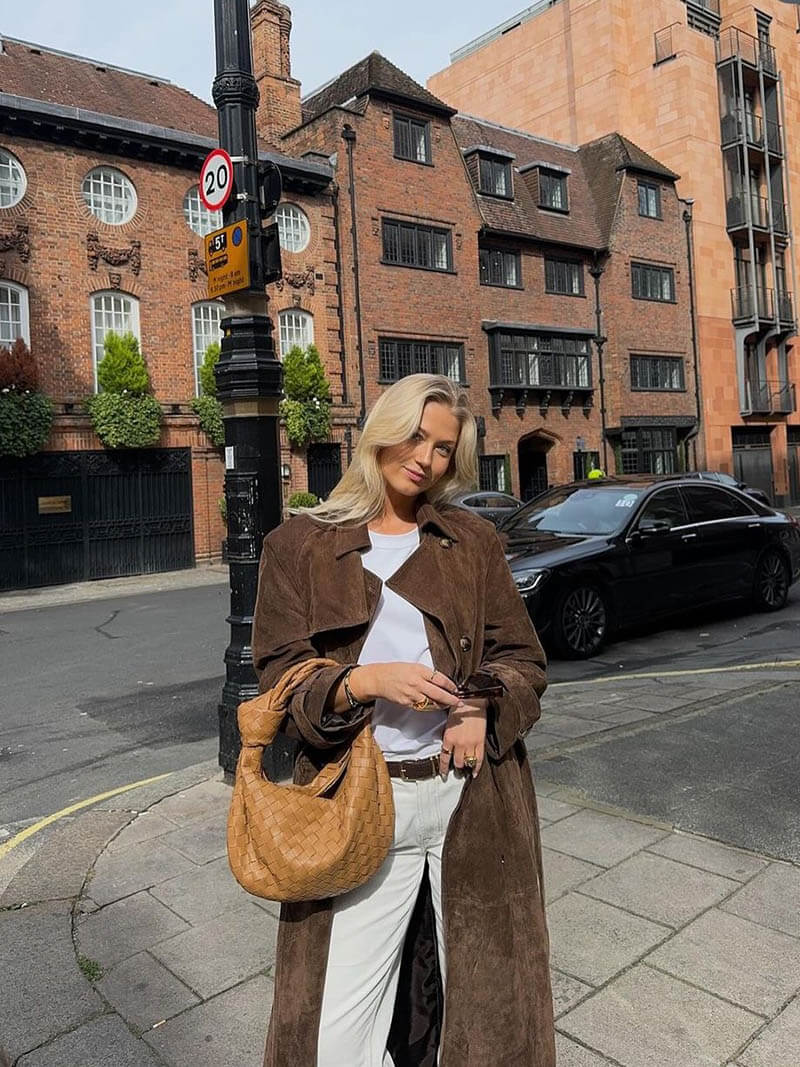 Kvinders Trenchcoat Suede Look Midi Med Bælte 3