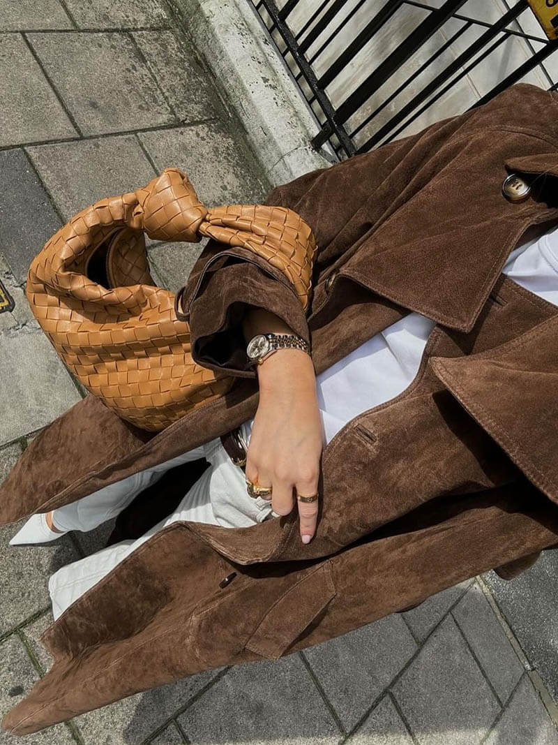 Kvinders Trenchcoat Suede Look Midi Med Bælte 4