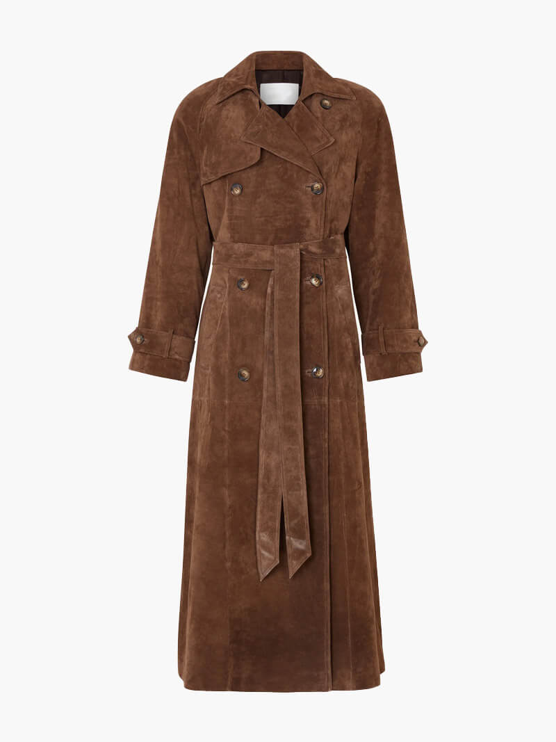 Kvinders Trenchcoat Suede Look Midi Med Bælte 6