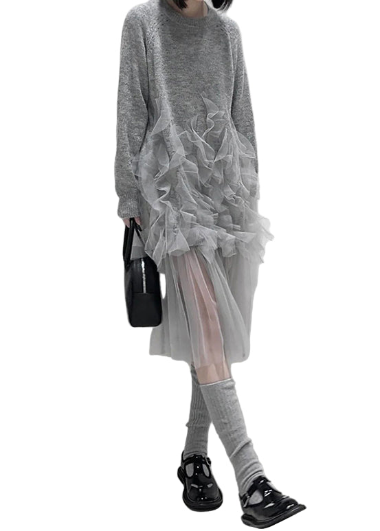 Kvinders Tulle Patchwork Kjole med Flæser 0