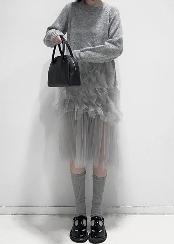 Kvinders Tulle Patchwork Kjole med Flæser 2
