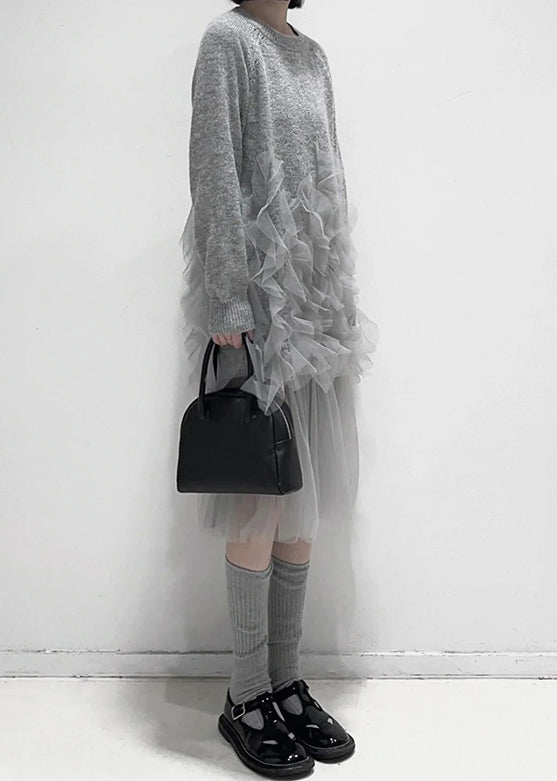 Kvinders Tulle Patchwork Kjole med Flæser 3