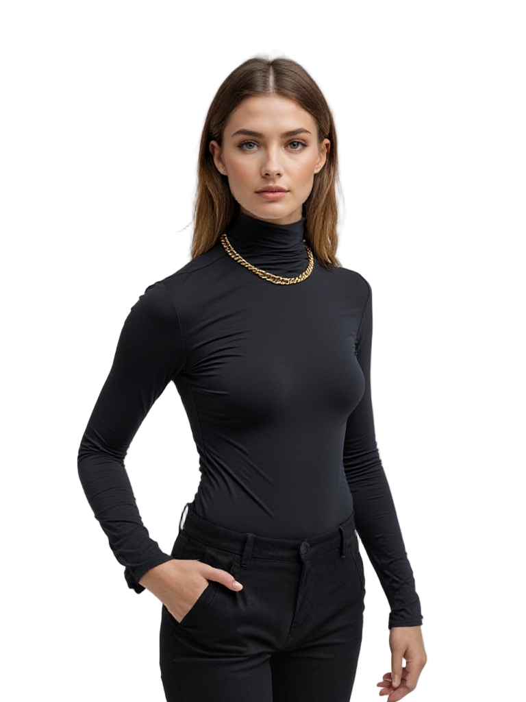 Kvinders Turtleneck Langærmet T-Shirt Blødt Stof 1