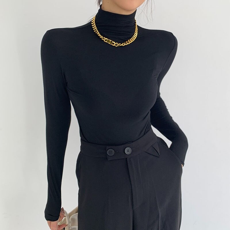 Kvinders Turtleneck Langærmet T-Shirt Blødt Stof 4