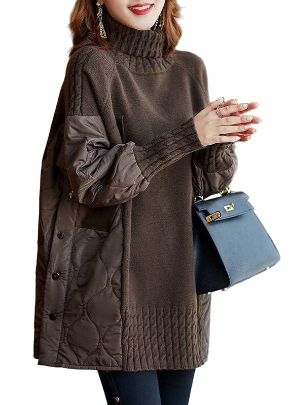 Kvinders Turtleneck Strik Sweater Patchwork Stil Langærmet 0