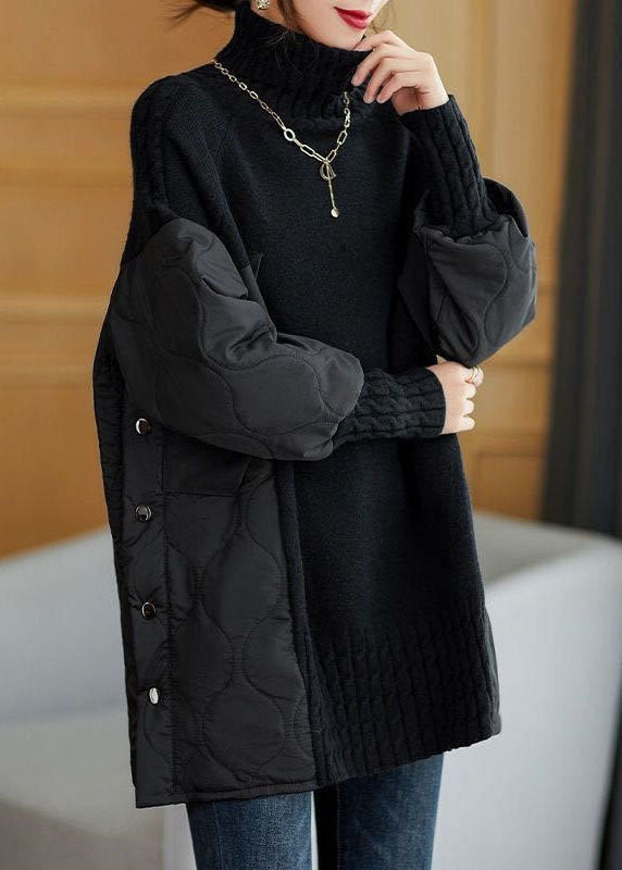 Kvinders Turtleneck Strik Sweater Patchwork Stil Langærmet 1