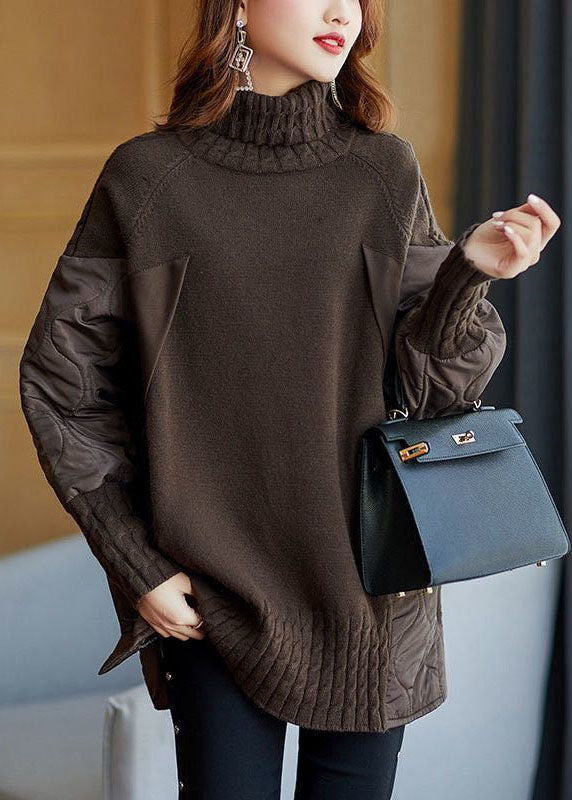 Kvinders Turtleneck Strik Sweater Patchwork Stil Langærmet 2