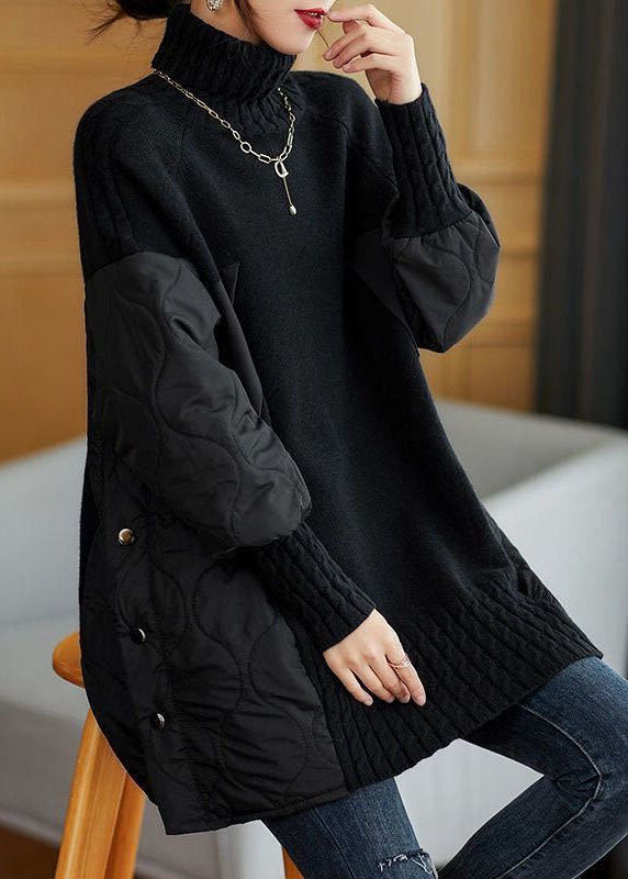 Kvinders Turtleneck Strik Sweater Patchwork Stil Langærmet 3