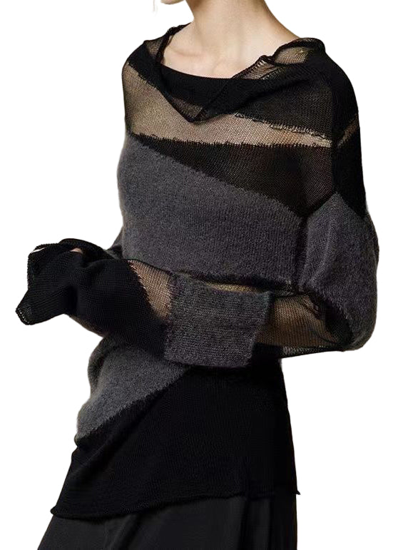 Kvinders Turtleneck Strik Sweater med Tulle Patchwork 0