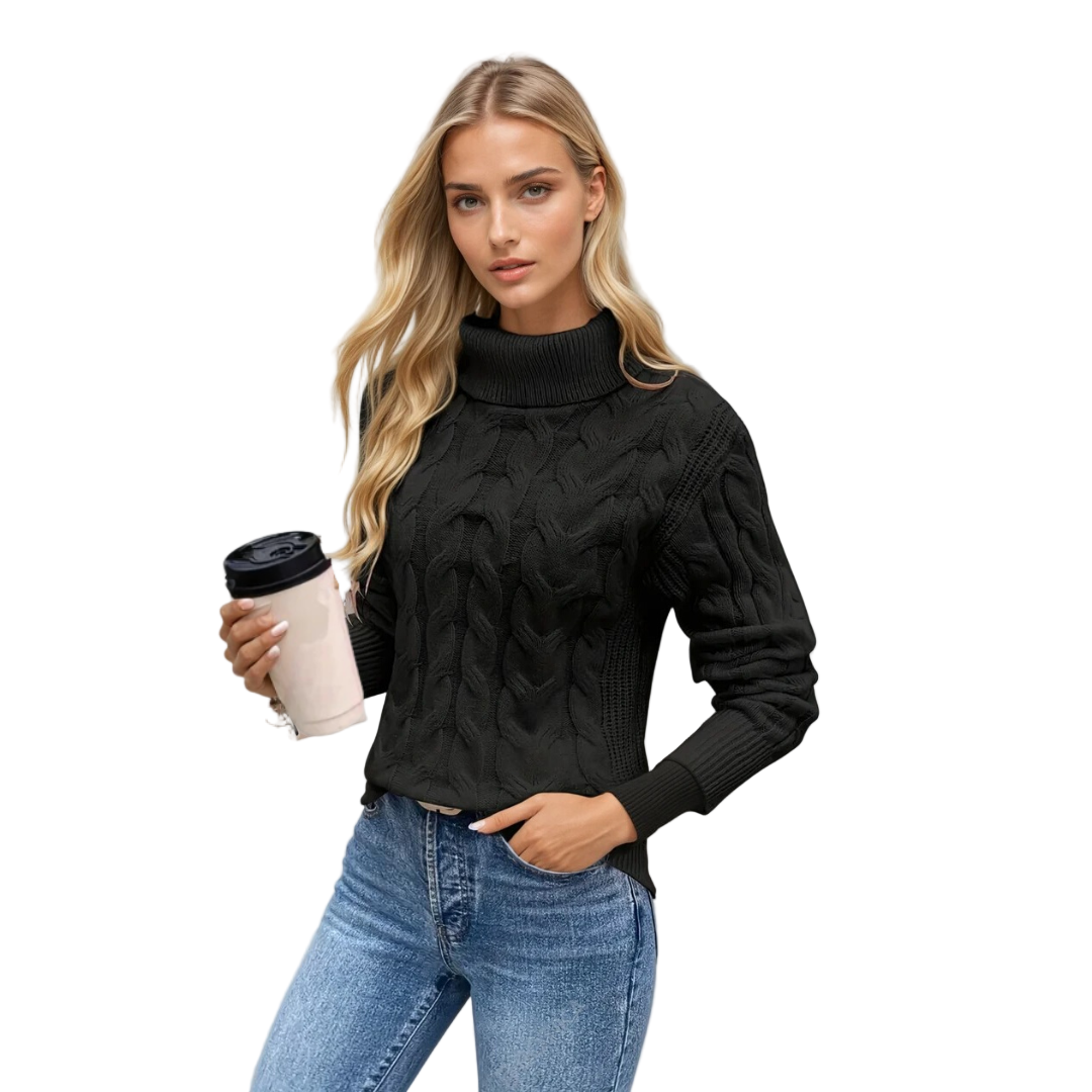 Kvinders Turtleneck Sweater Kabelstrik 0