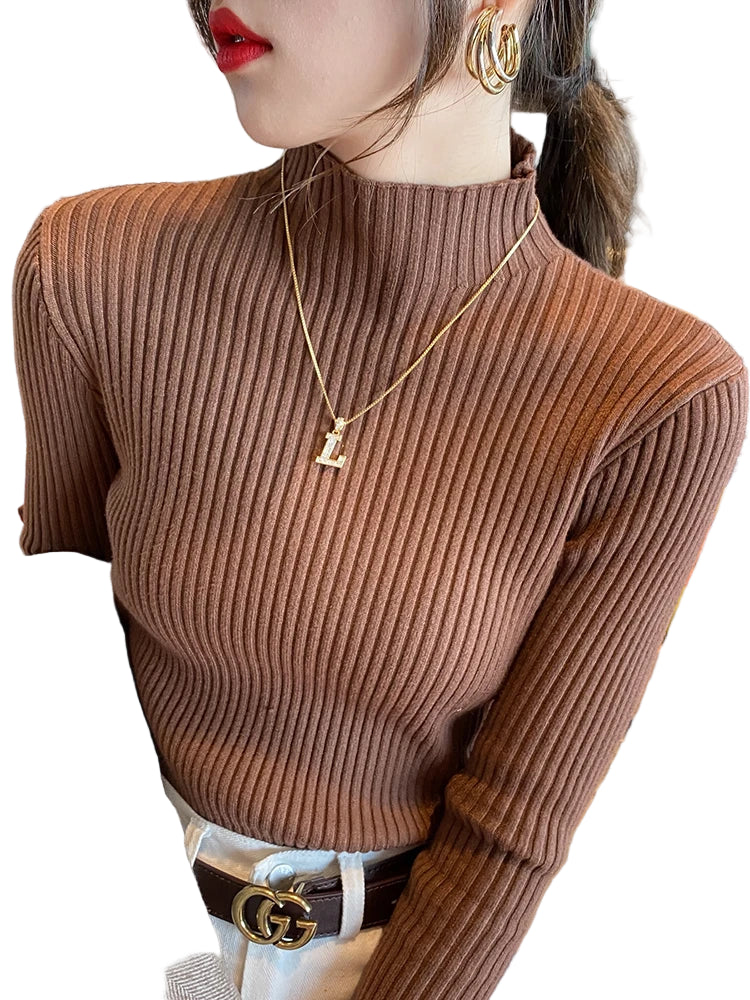 Kvinders Turtleneck Sweater Strikket Casual Langærmet Pullover 0