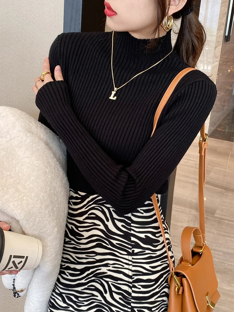 Kvinders Turtleneck Sweater Strikket Casual Langærmet Pullover 1